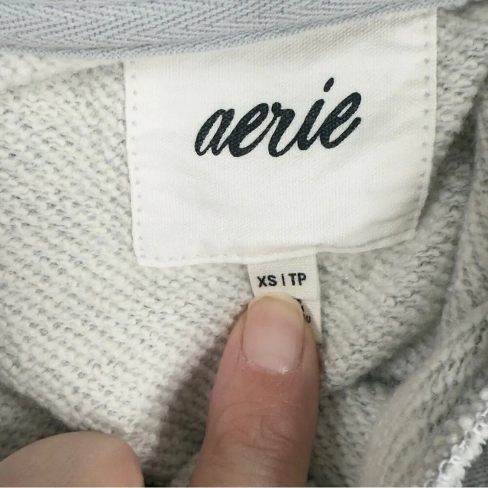 Aerie Hoodie Sweatshirt Oversized Cinch Side Ruched Pullover Grey Cropped XS NEW - Image 8