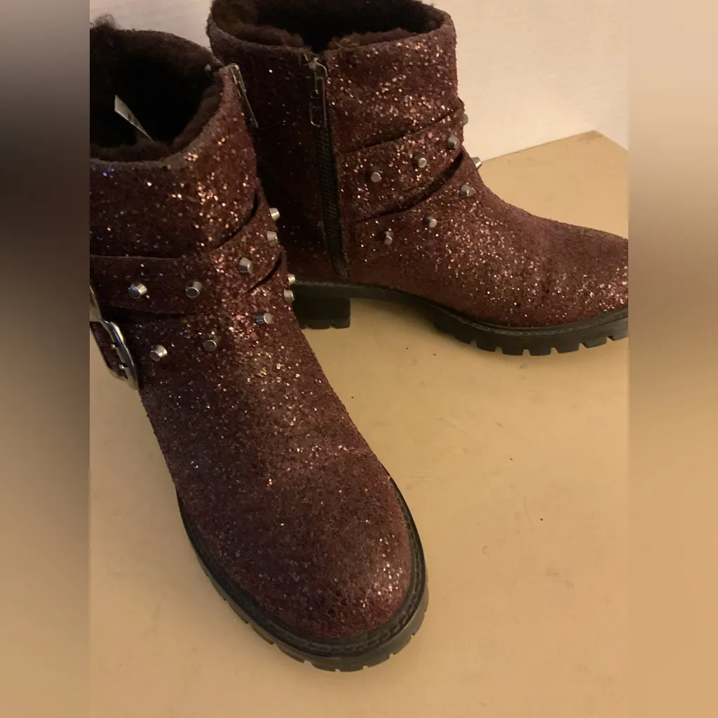 Ross & Snow women wine leather sparkle waterproof biker Stefana boots size 7.5 Brown - Image 6