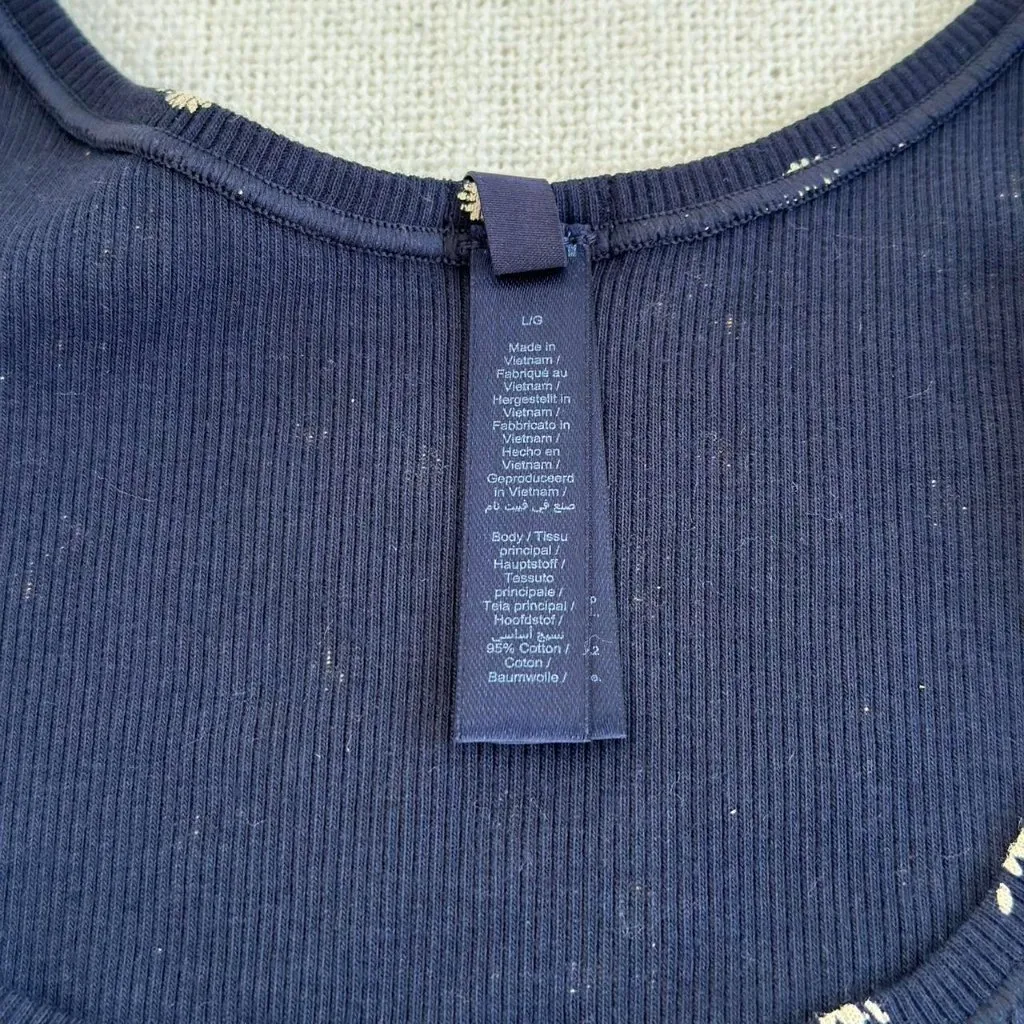 Skims Cotton Rib Tank in Navy Daisy Print, Size Large - Image 5