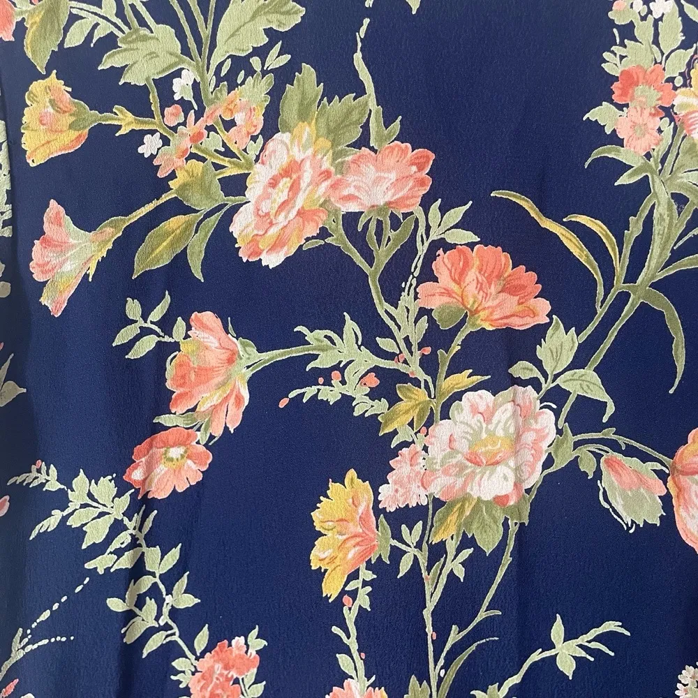 Uncle Frank‎ Anthropologie Floral Long Sleeve V Back Dress size M Navy Pink USA - Image 7