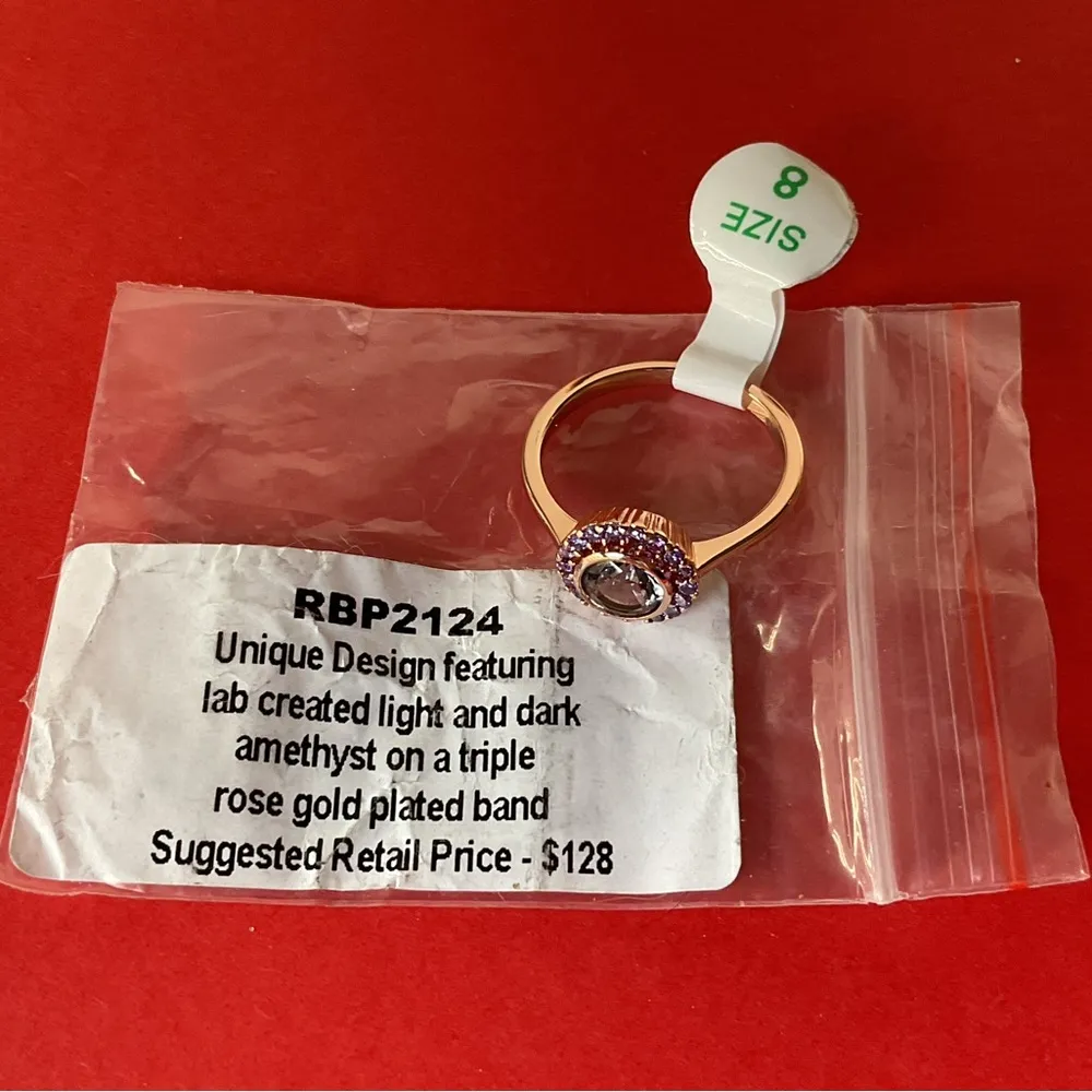 RBP2124 LC Light & Dark Amethyst on Rose Gold Plating Size 8 Ring NWT - Image 5