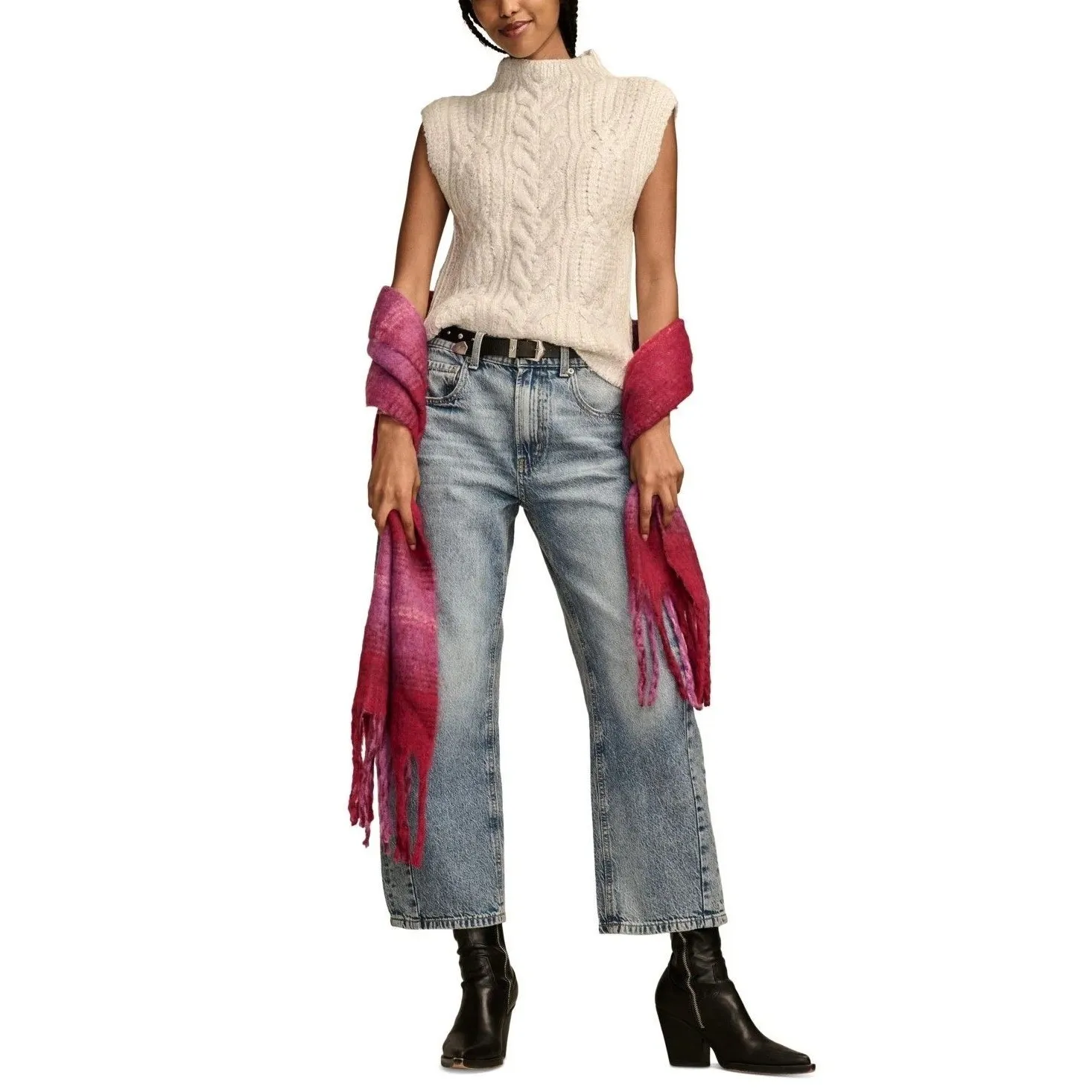 Lucky Brand Women Metallic Cable-Knit Sweater Vest Ivory Silver Size XS MSRP $90 - Image 4