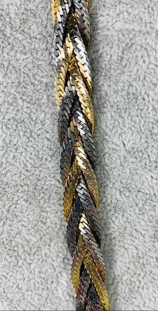 Braided Serpentine Chain Necklace Gold Silver 24" - Image 2