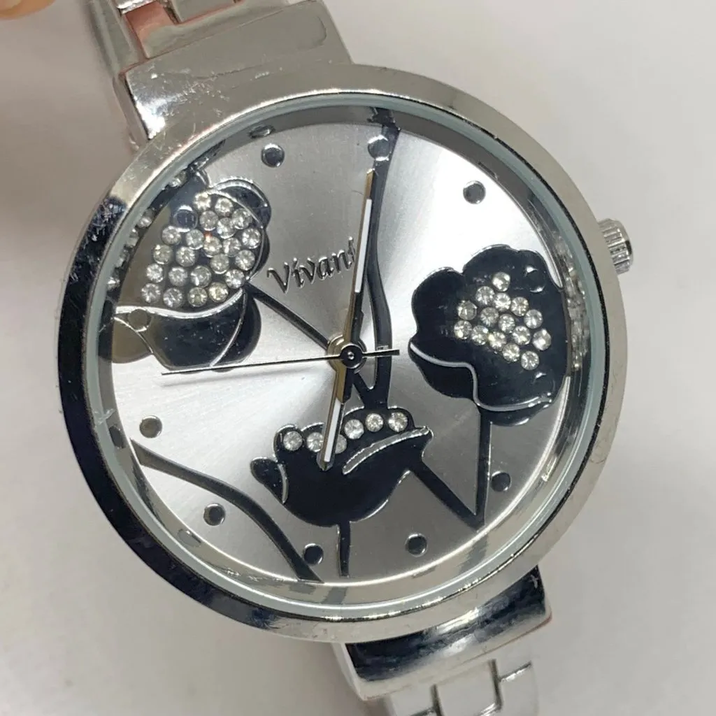 Vivani women’s quartz analog cuff bracelet watch silver tone 34mm round running - Image 2