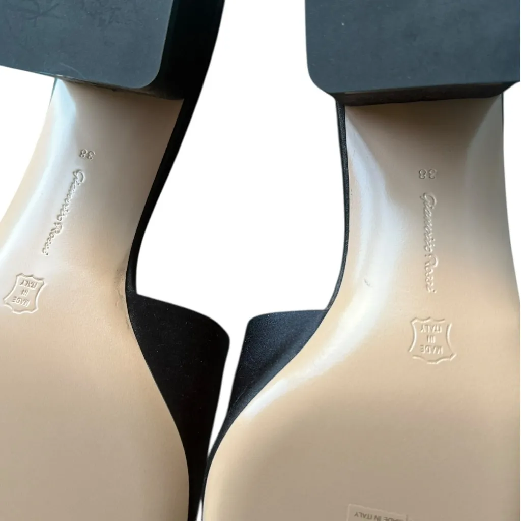 NWT Gianvito Rossi Black Jaipur 85 Satin Embellished Mules/Sandals EU 38/US 8 - Image 10