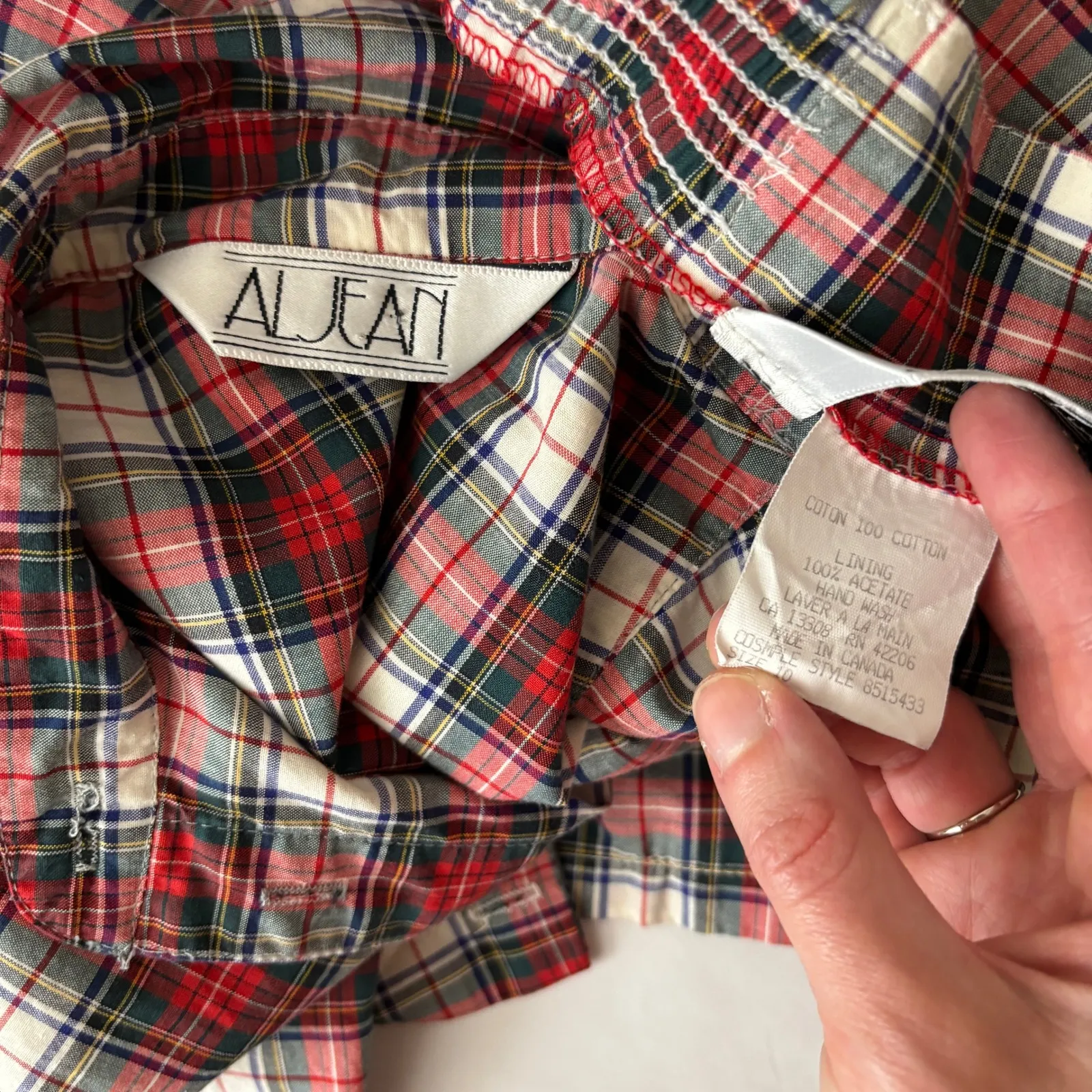 VTG Red Plaid Maxi Skirt Set Holiday Country Core Cotton Long Sleeve Buttons 10 - Image 3