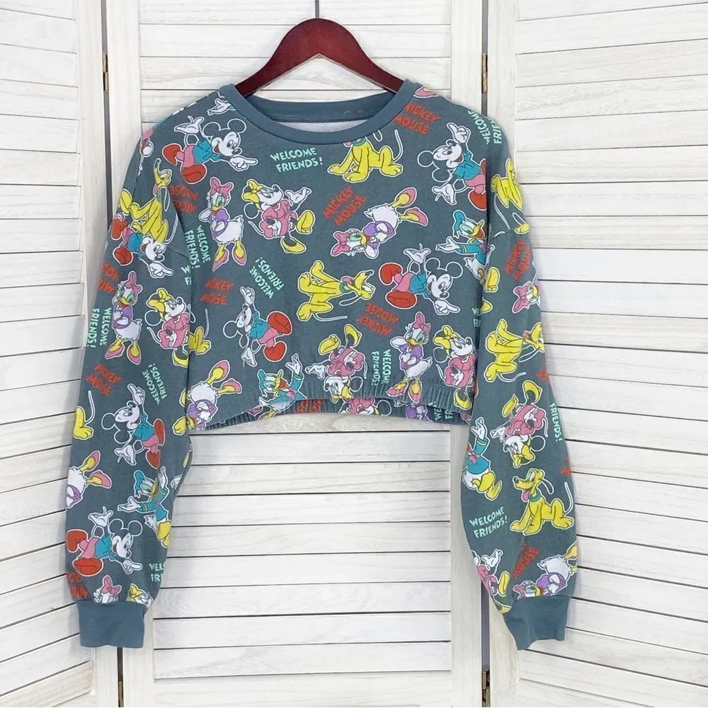 Disney Mickey‎ Mouse And Friends Crop Sweatshirt Gray Multi Medium - Image 8