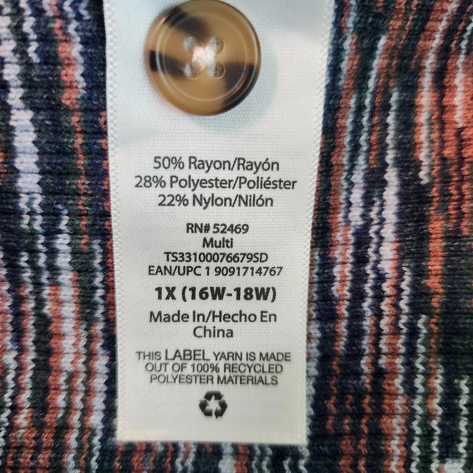 Terra & Sky Navy and Brown Button-Up Long Ribbed Knit Cardigan NWT Size 1X - Image 10