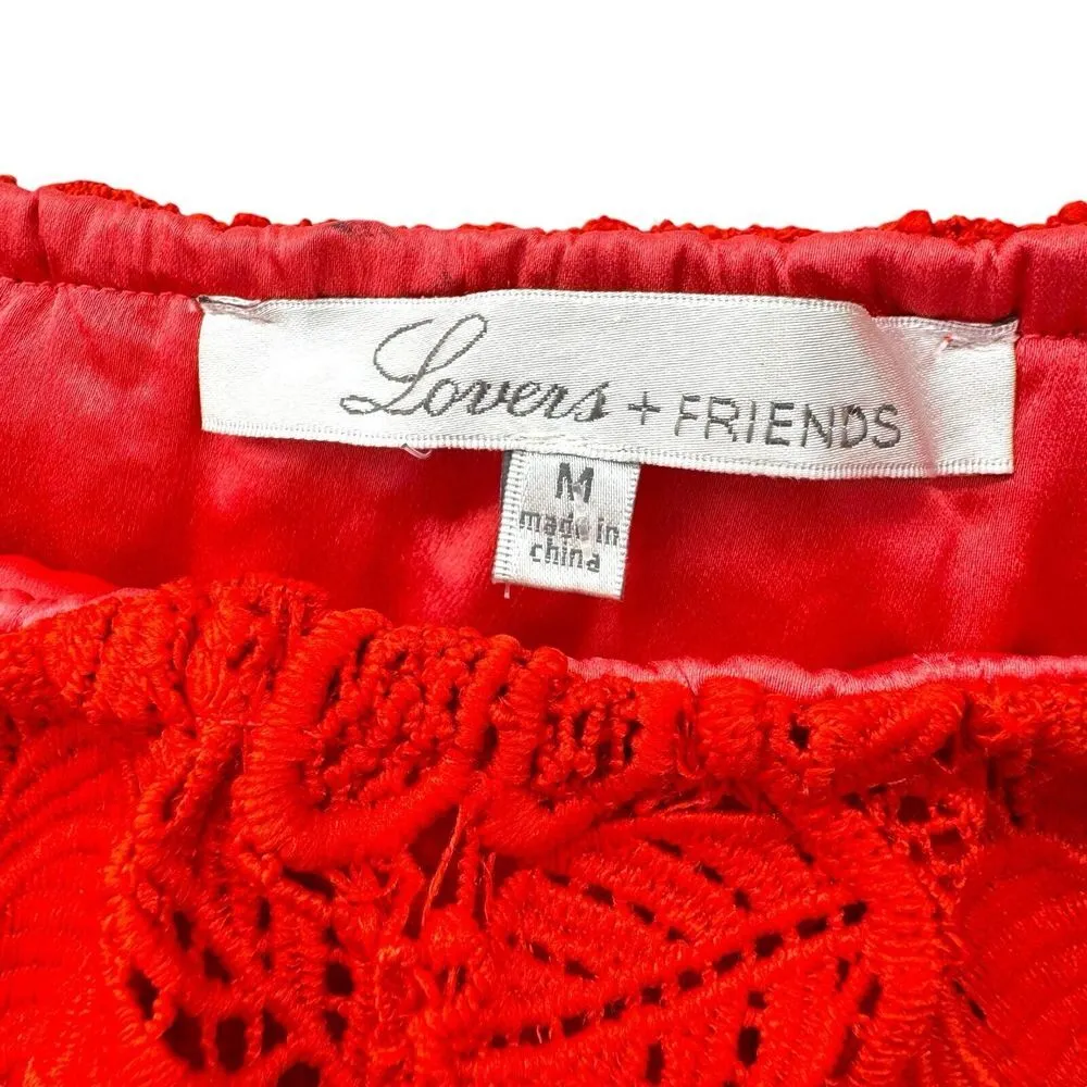 NEW Lovers + Friends Dream Vacay Off Shoulder Red Lace Mini Dress Women's Medium - Image 3
