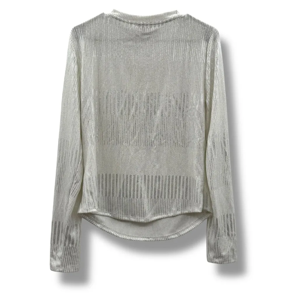Anthropologie Pilcro Henley Top Women’s Size XL Silver‎ Textured Long Sleeve - Image 2