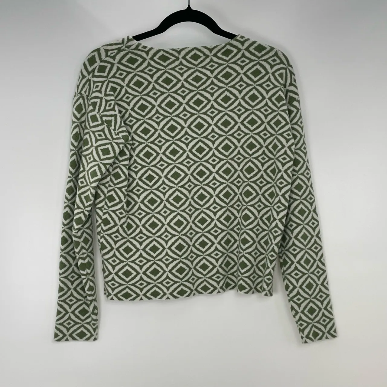 HALSTON Women's Green White Geometric Diamond Pattern Pullover Sweater XS‎ - Image 6