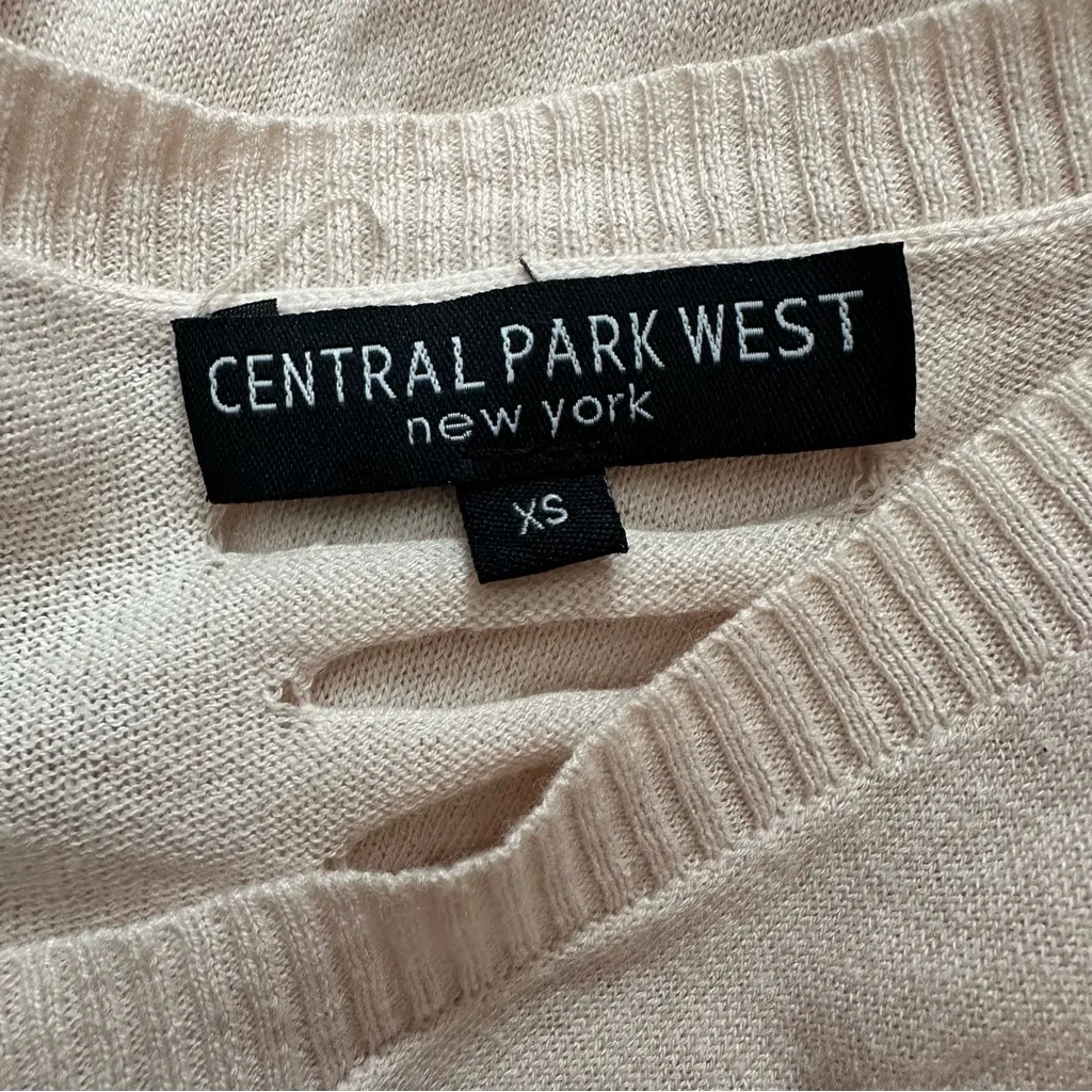 Central Park West Revolve Distressed Ripped V-neck Sweater Cream XS - Image 15
