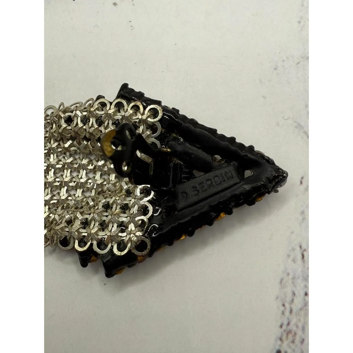 Disco Diva Vintage R. Serbin Runway Rhinestone Mesh Earrings Silver - Image 8