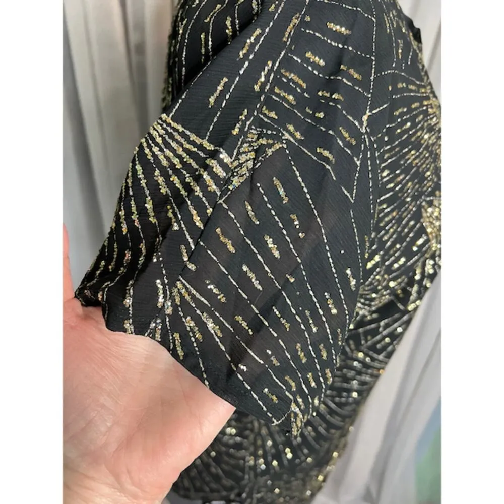 1980s top Silver gold black Metallic geometric Size L - Image 5