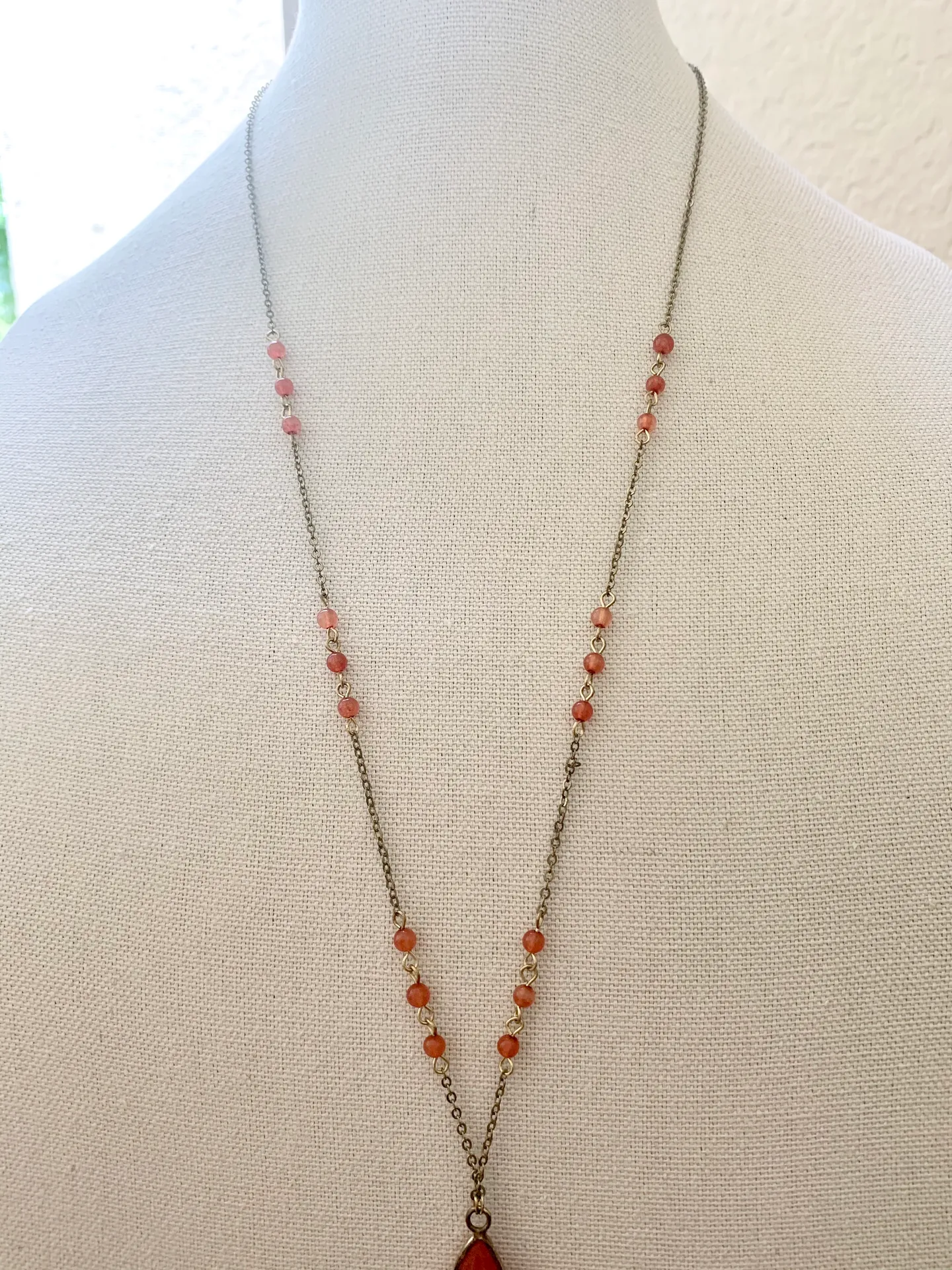 Long Silver Chain Red Pedant W Tassel  - Image 4