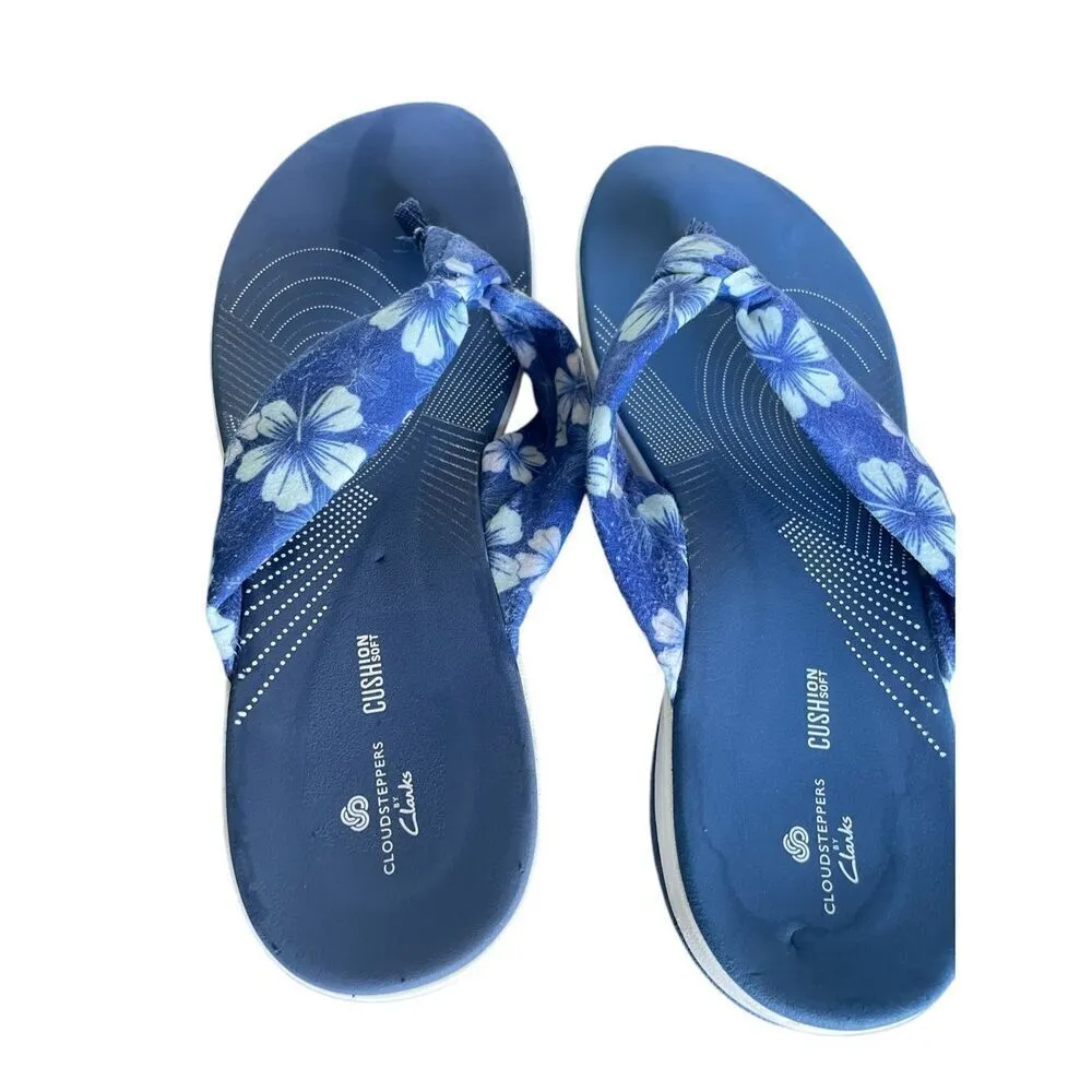 Women’s Clarks Aria Gibson Blue Floral Fabric Thong Sandals Size 10 - Image 5