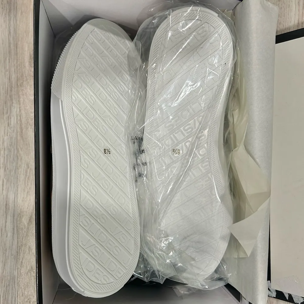 NIB J/SLIDES NYC Goliath Tan Suede Leather Loafer Shoes White Platform Size 8.5 - Image 2