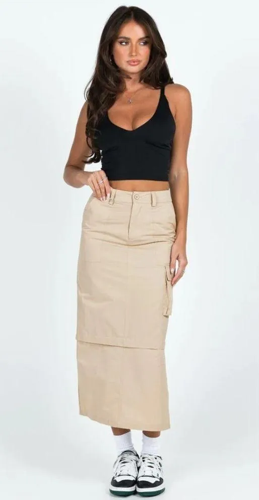 Taytum Beige Cargo Midi Skirt 4 - Image 3