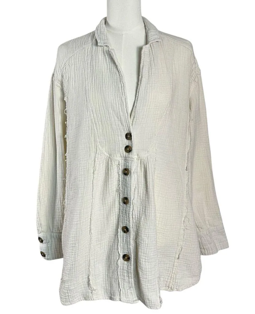 Free People Large Bohemian All About The Feels Gauze Button Down Shirt Ivory - Image 8