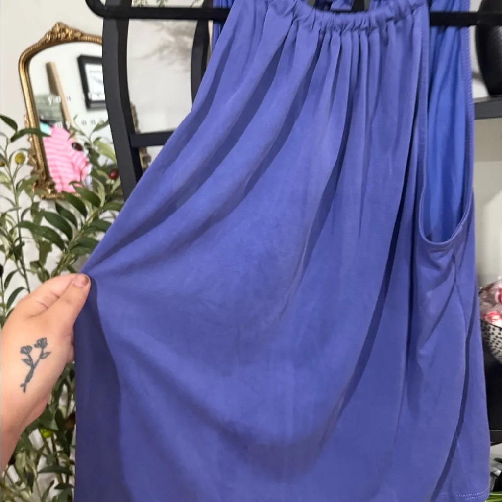 Green Envelope Royal Blue Sleeveless Blouse size large - Image 2