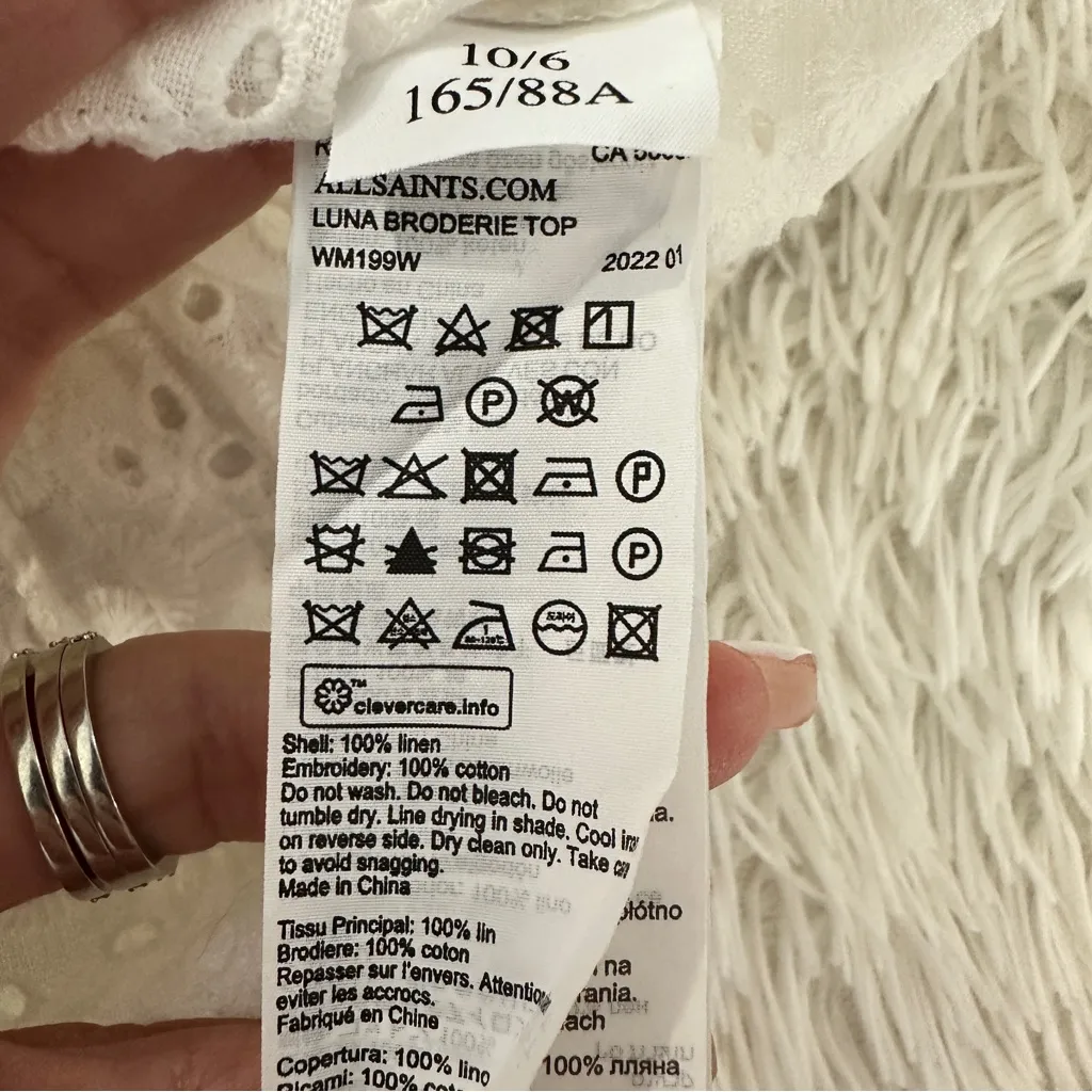 AllSaints Luna Broderie Eyelet Embroidered Linen Cotton Top White Size 6 - Image 15
