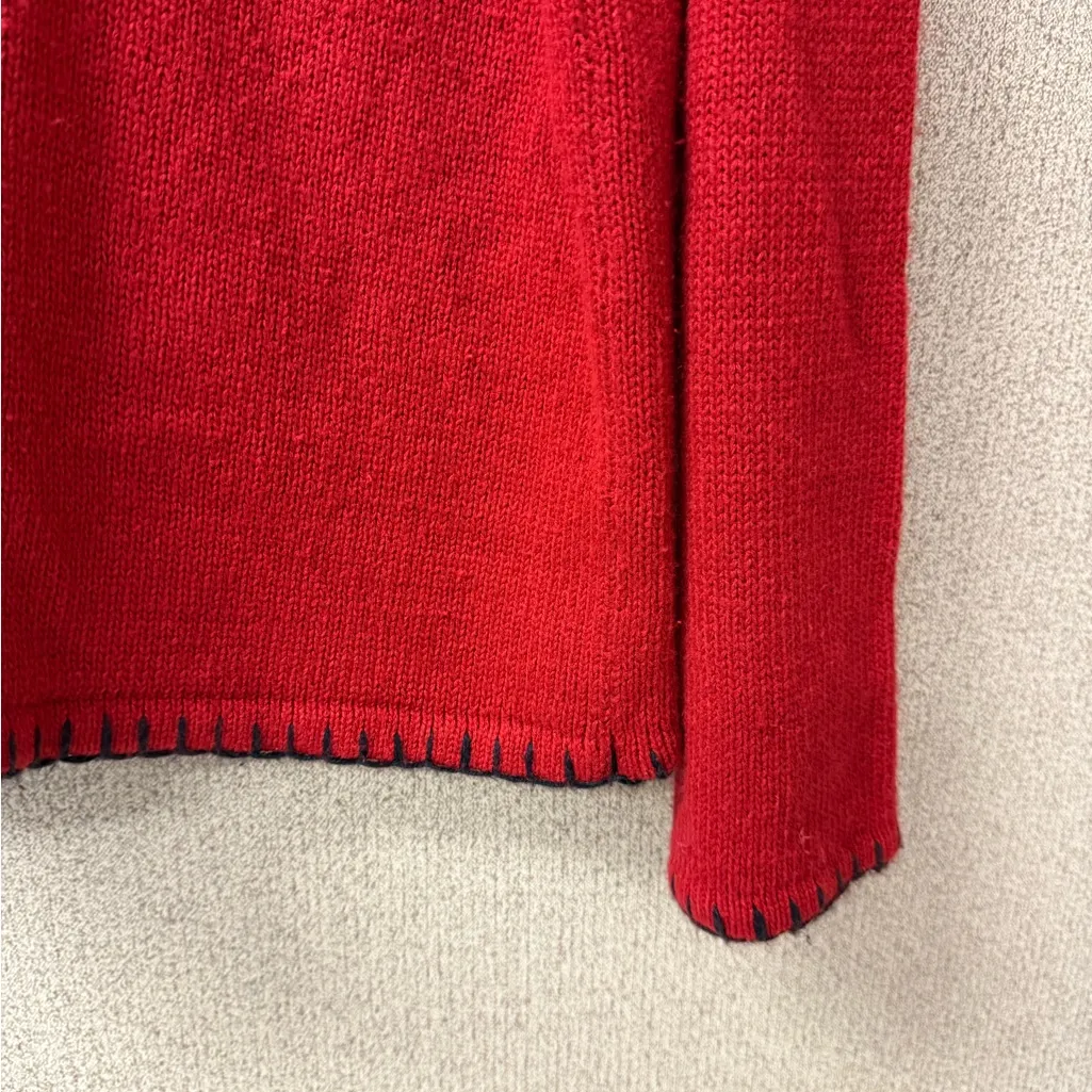 Sag Harbor Sport Vintage Women Teddy Bear Sweater Patriotic Red with Needlepoint - Image 5