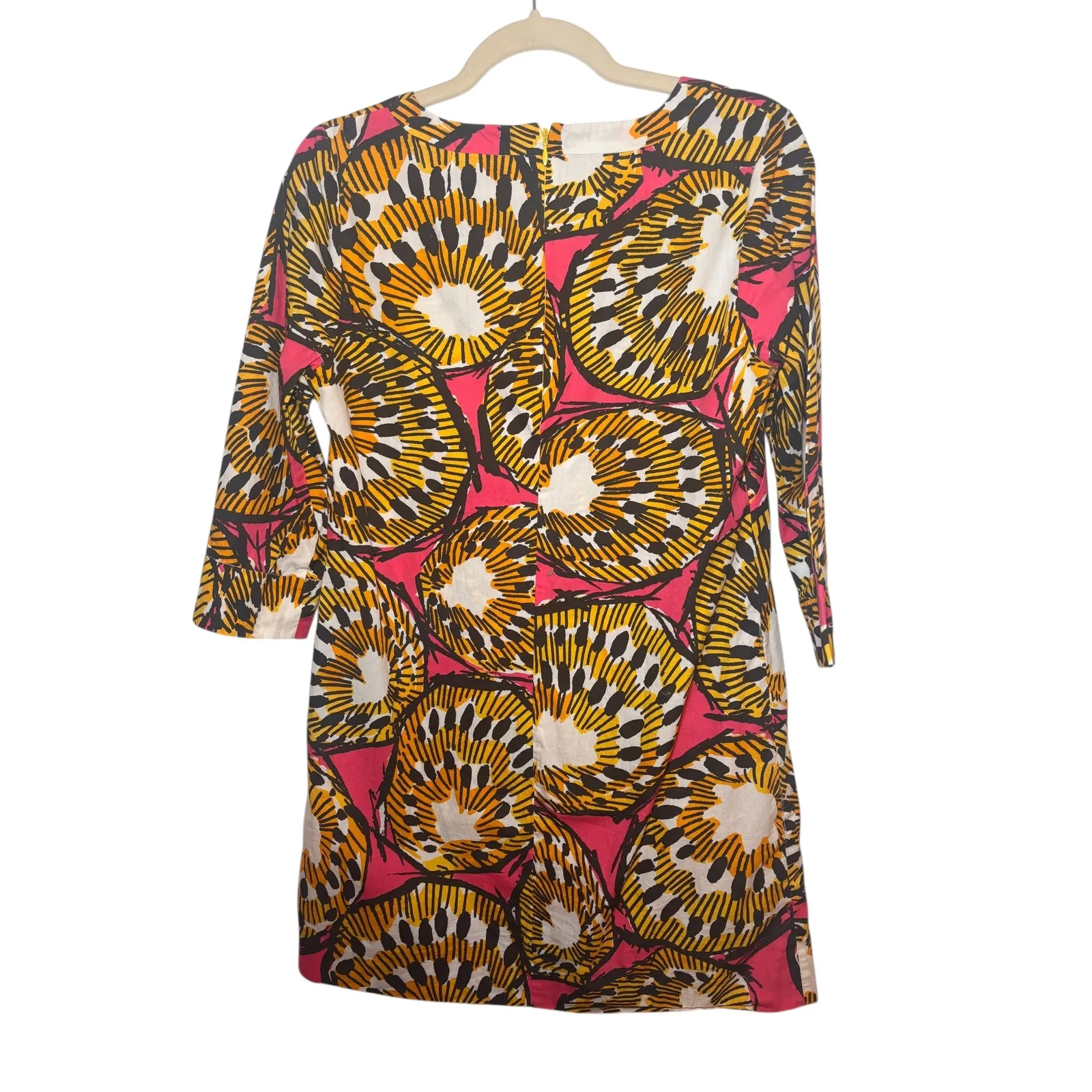 J Crew Green Ratti Electric Kiwi Cotton Tunic Dress Pockets Retro 3/4 Sleeve 4 - Image 5