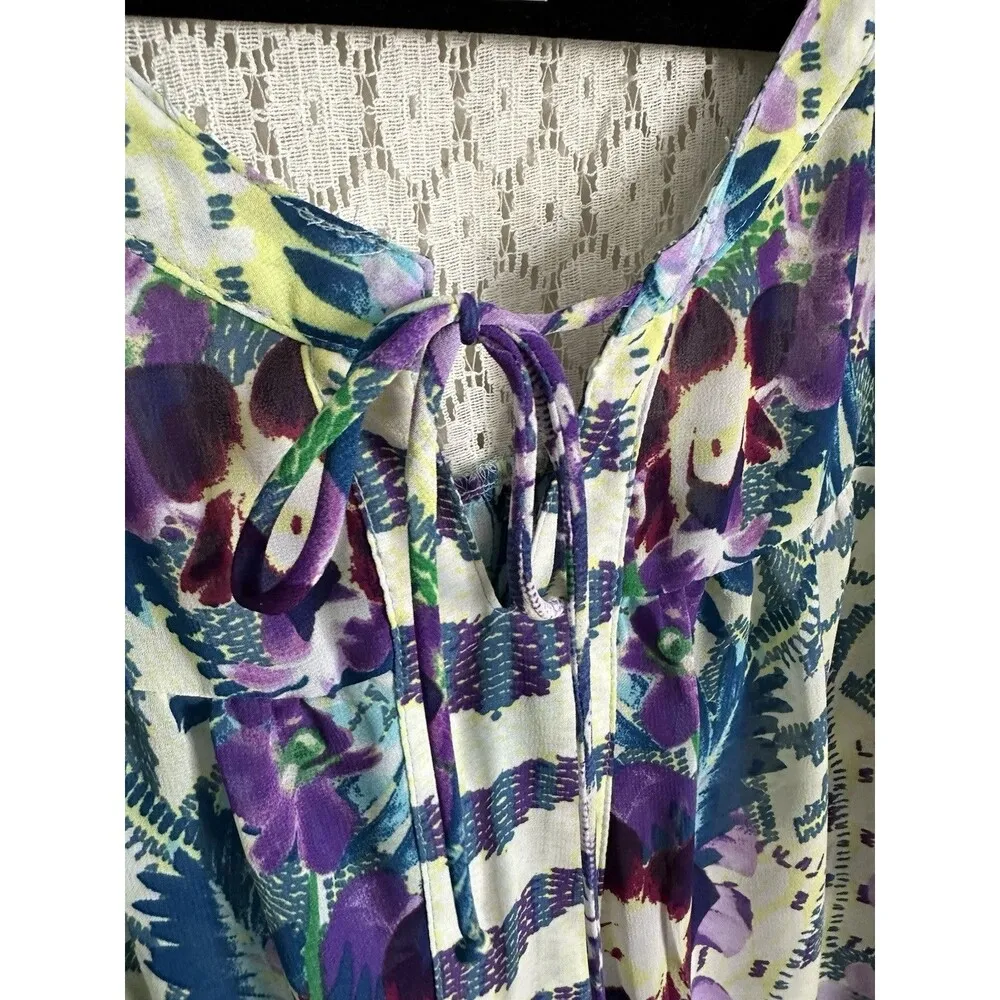 Fig & Flower Blouse Women's Size Petite Large Boho Abstract Print Floral Lace - Image 6