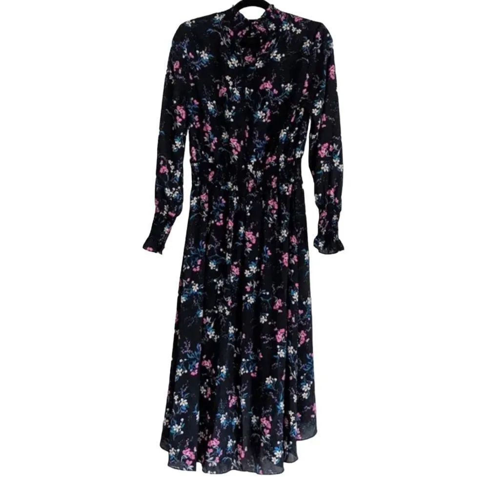 Nanette Lepore Floral Mock Neck Long Sleeve High Low Midi Dress - Image 6