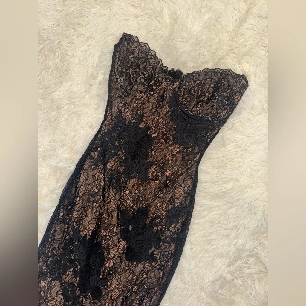 NEW House Of Cb Lucienne Strapless Stretch Lace Black Gown Sz XS - Image 5