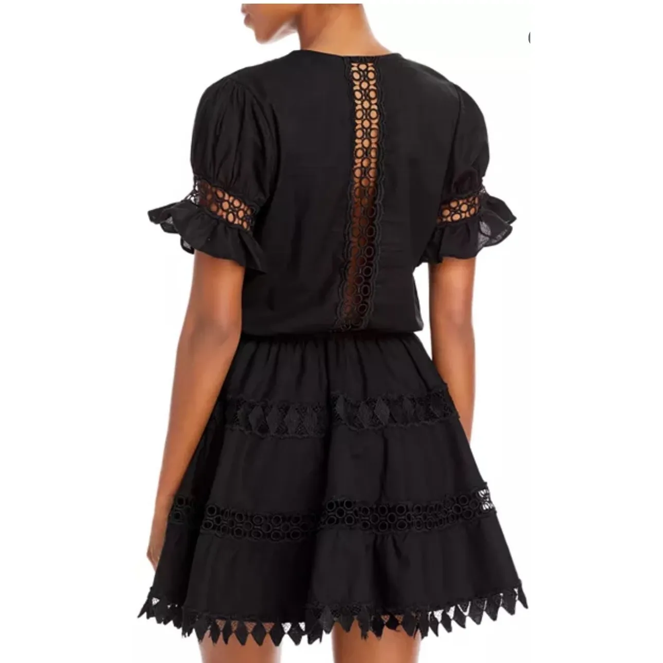 Peixoto Ora Black Lace Trimmed Cotton Mini Dress Size L Size L - Image 2
