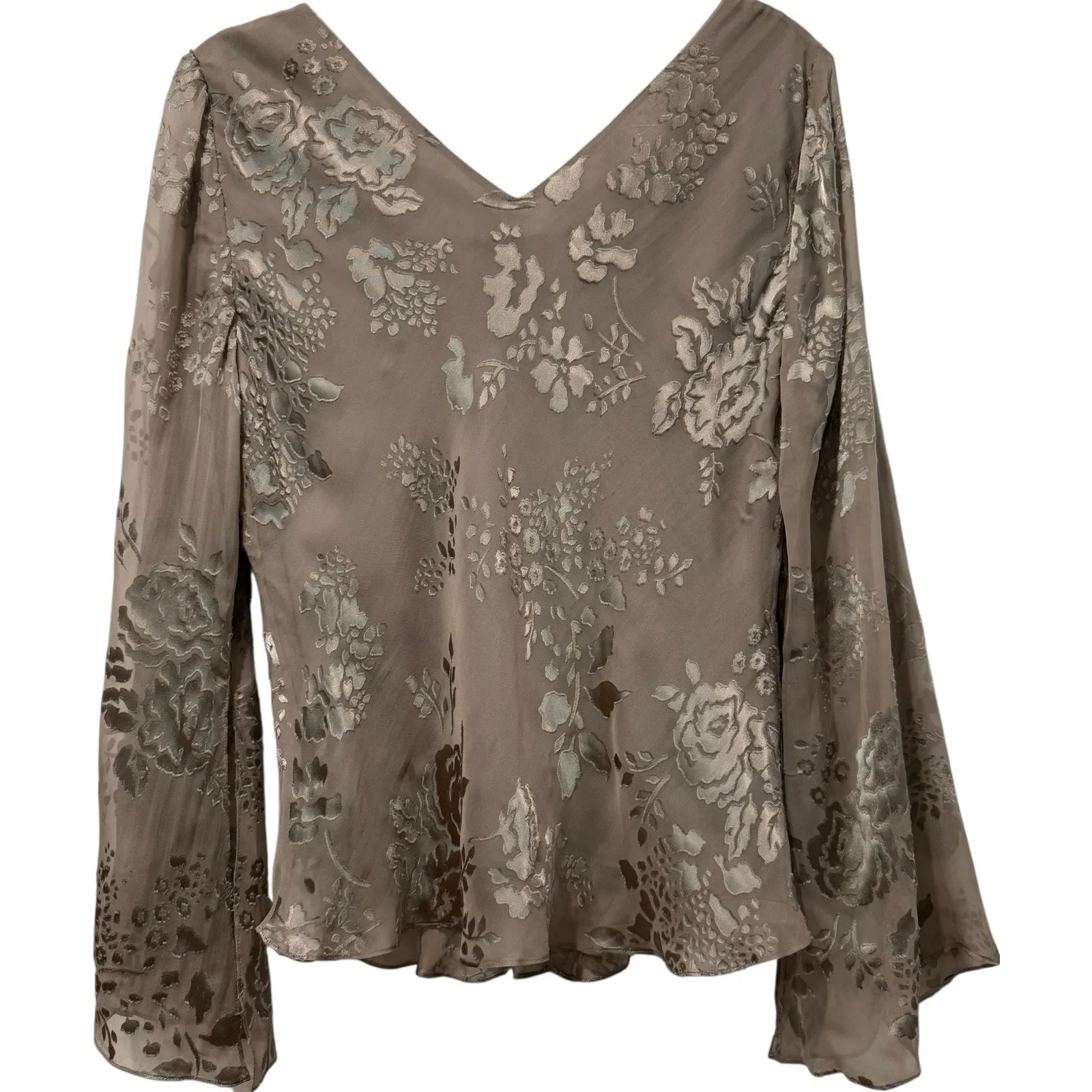 Vintage 90s Y2K Papell Boutique Evening Silk Burnout Blouse Beaded‎ Top Large - Image 2