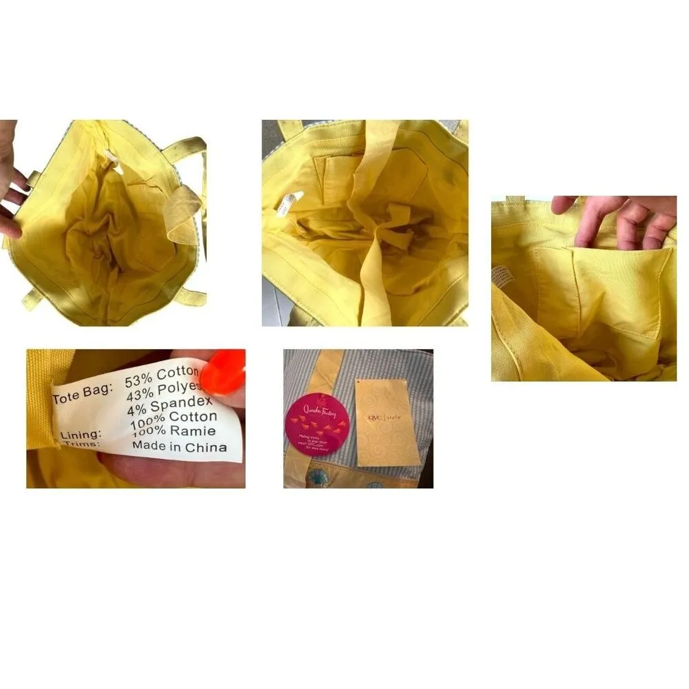 Quacker Factory Resort Blue White Seersucker Seashell Tote Bag Yellow Tr… - Image 10