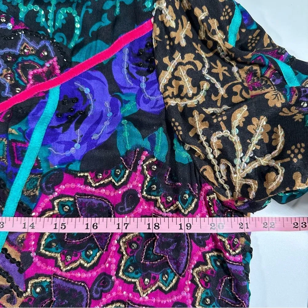 Vintage Judith Ann Creations 100% Silk Floral Patterns Embellished Maxi Dress M Purple Size M - Image 11