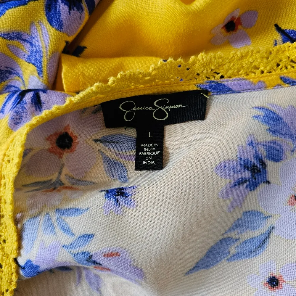 Jessica Simpson Linnea Yellow Floral Print Tiered Peplum Midi Topper Size Large - Image 6