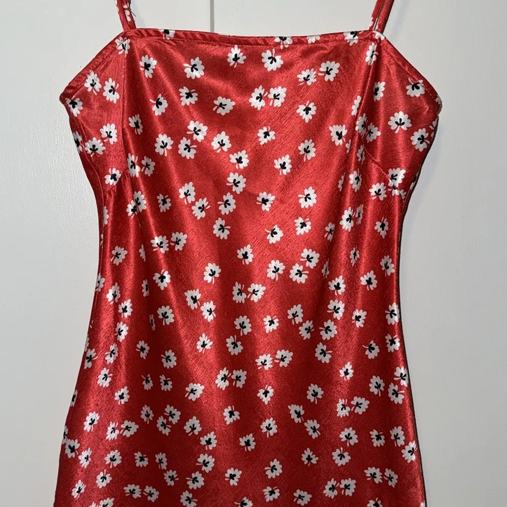 Princess Polly Dawson Mini Slip Dress Red Satin Floral Women’s 2 - Image 5