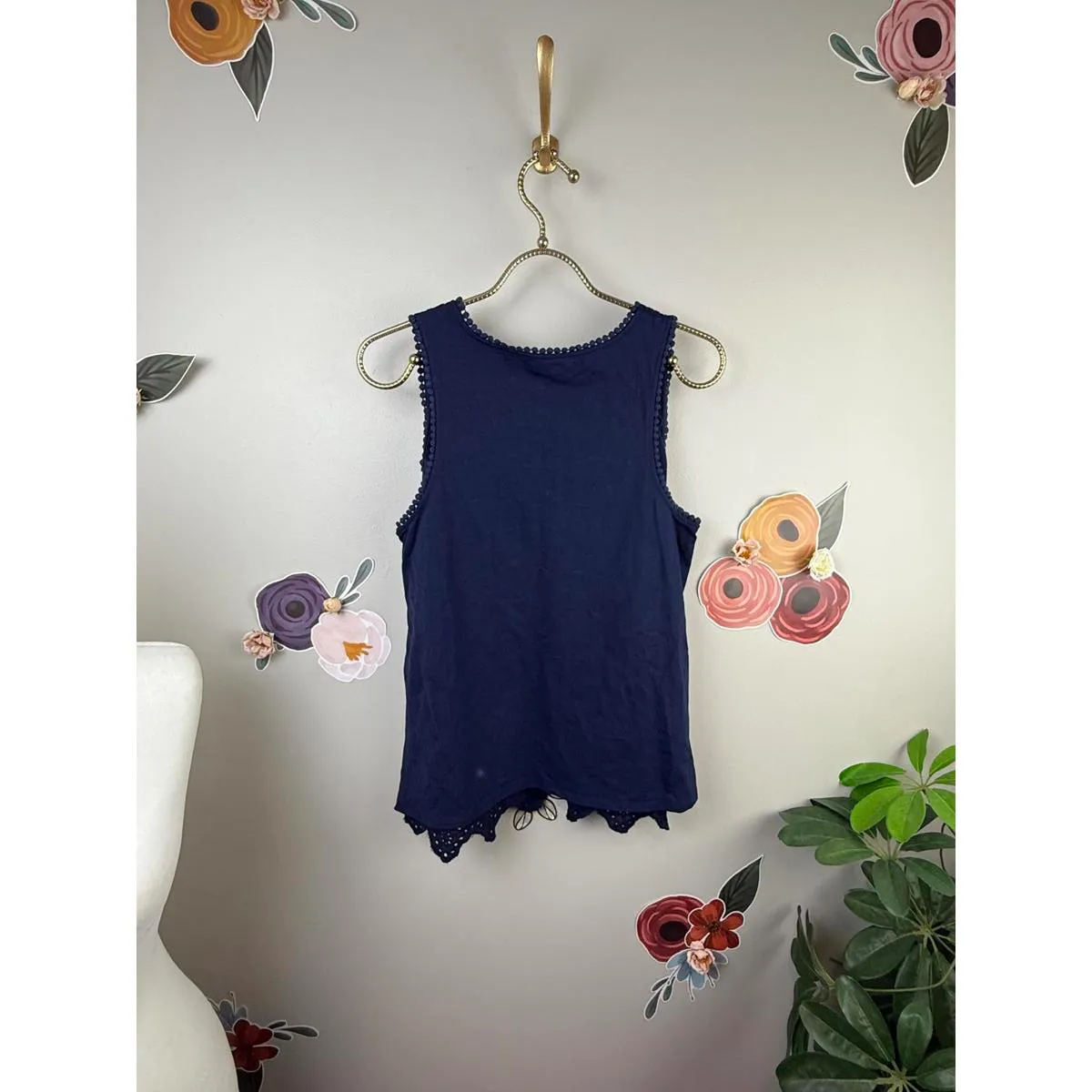 Porridge by Anthopologie Navy Scalloped Hem Tank - Image 3