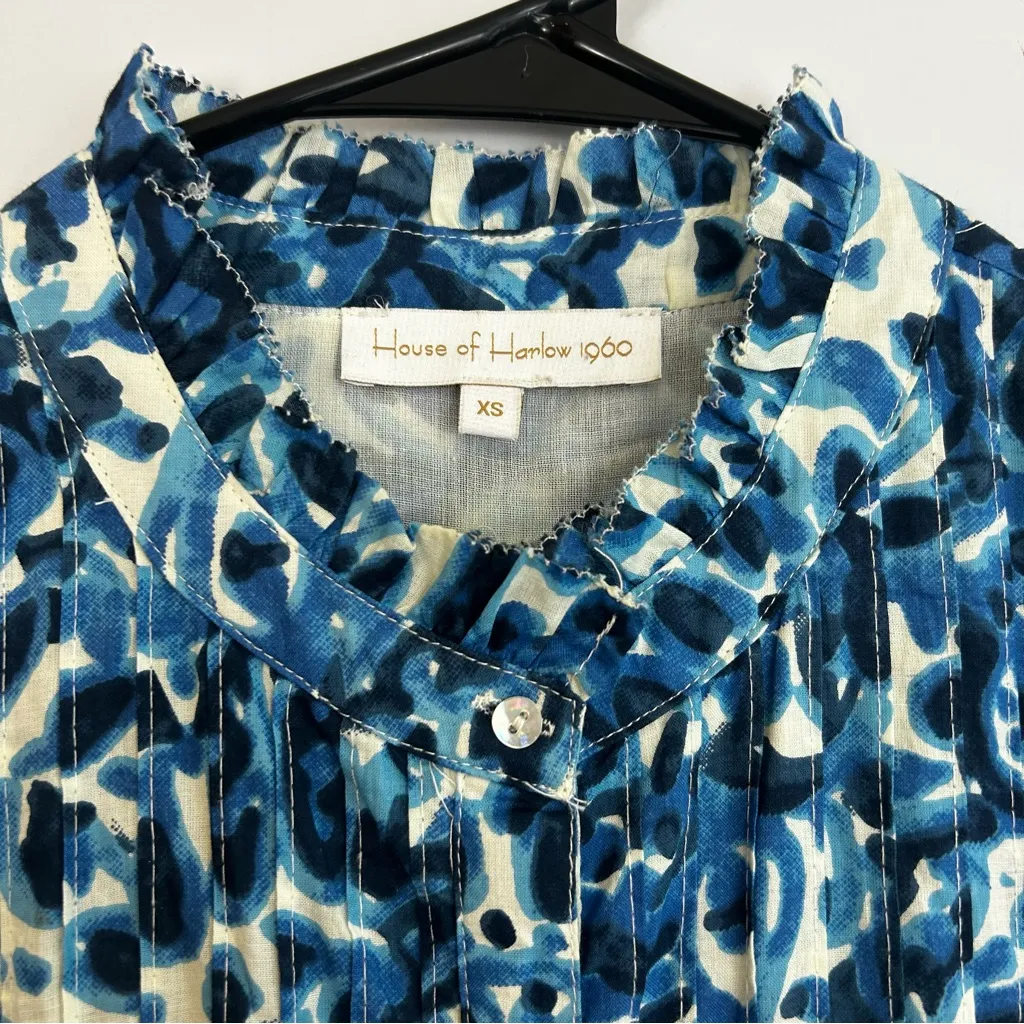 House of Harlow Melba Blue Floral Ruffle Button Front Sleeveless Mini Dress XS - Image 6