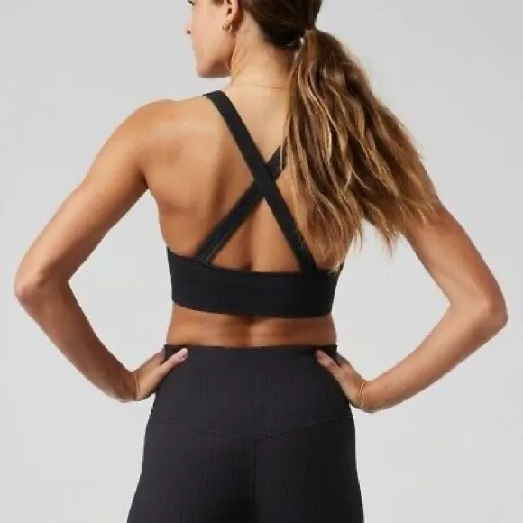 Athleta aurora bra a-c size medium ribbed black - Image 2