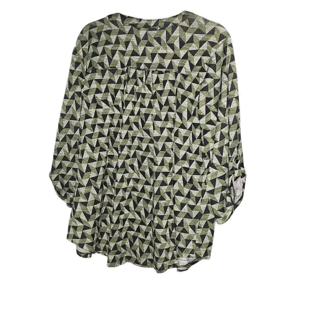 Womens Eyelet Blouse, NY Collection 3/4 sleeves, Size 1X. Color Olive green and - Image 2