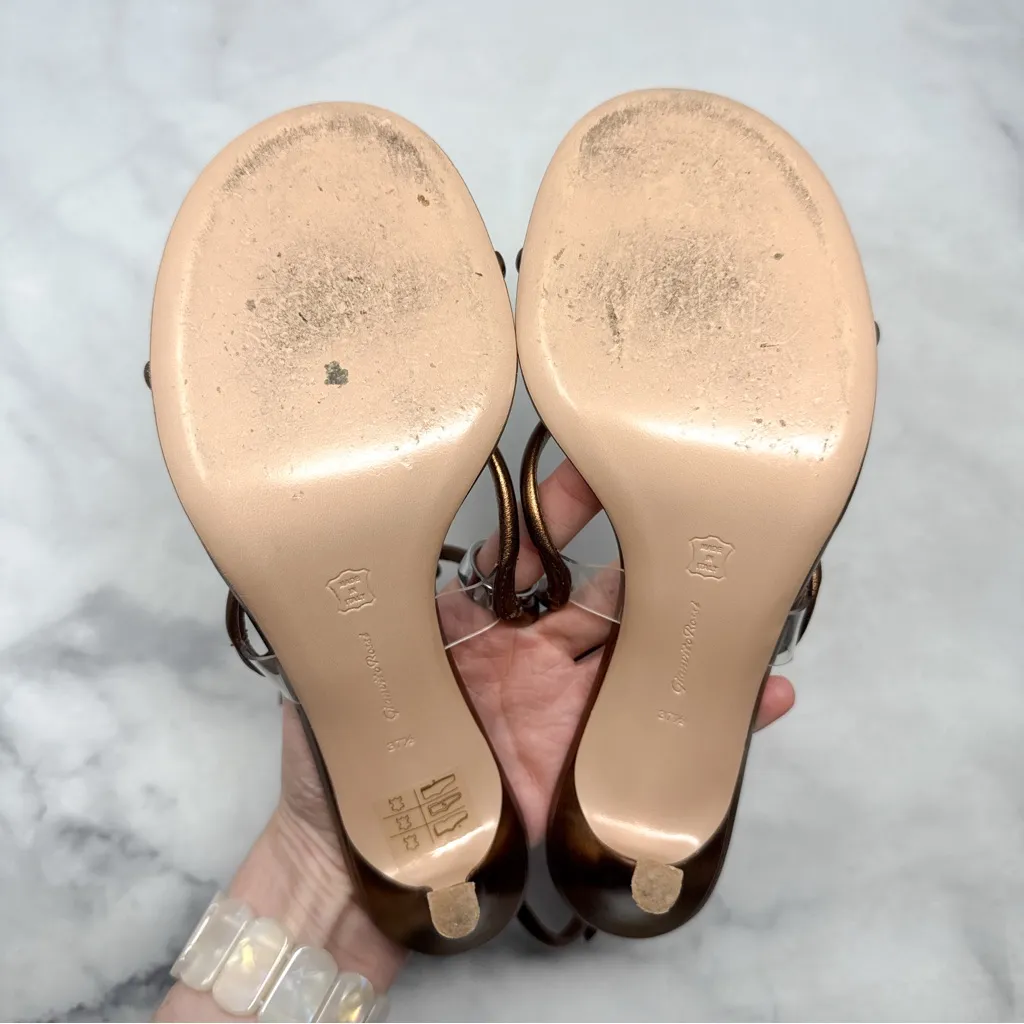 Gianvito Rossi Black Mamba 85 Strappy Sandal Heels Metallic Brown Bronze Gold - Image 12