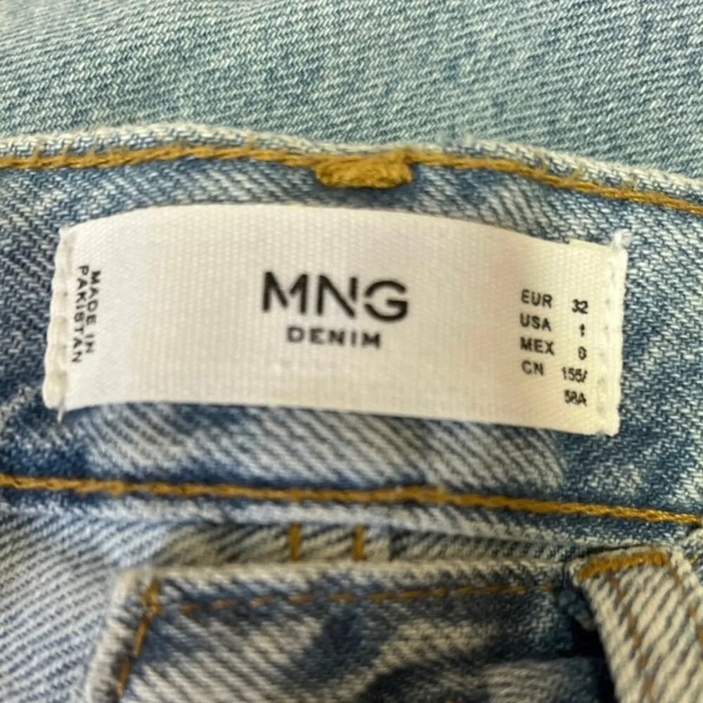 MNG Denim Blue 100% Cotton Light Wash High Rise Cropped Straight Leg Jean Size 1 - Image 4