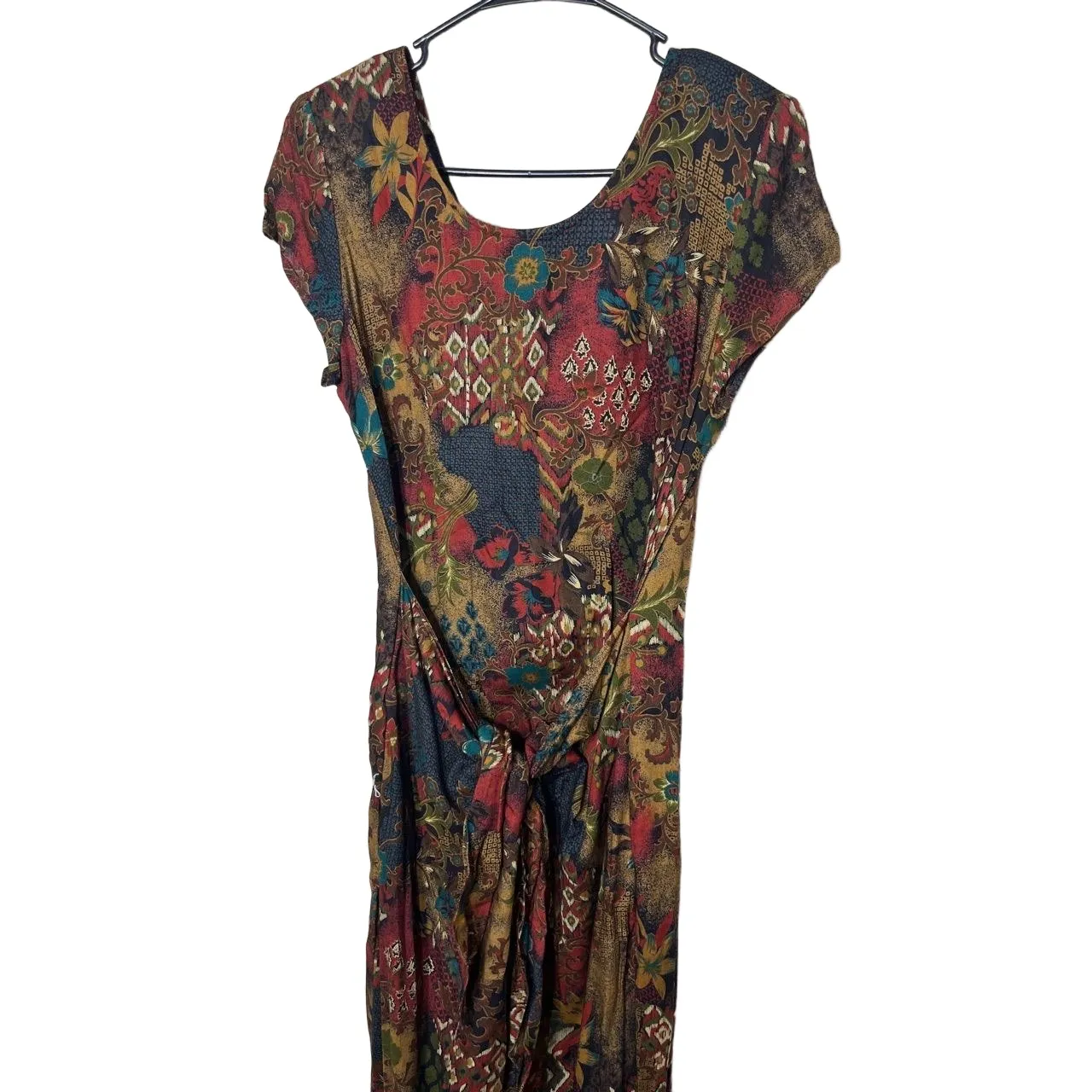 All That Jazz Vintage Floral Tie Front Short Sleeve Maxi‎ Dress Scoop Neck 9/10 - Image 2