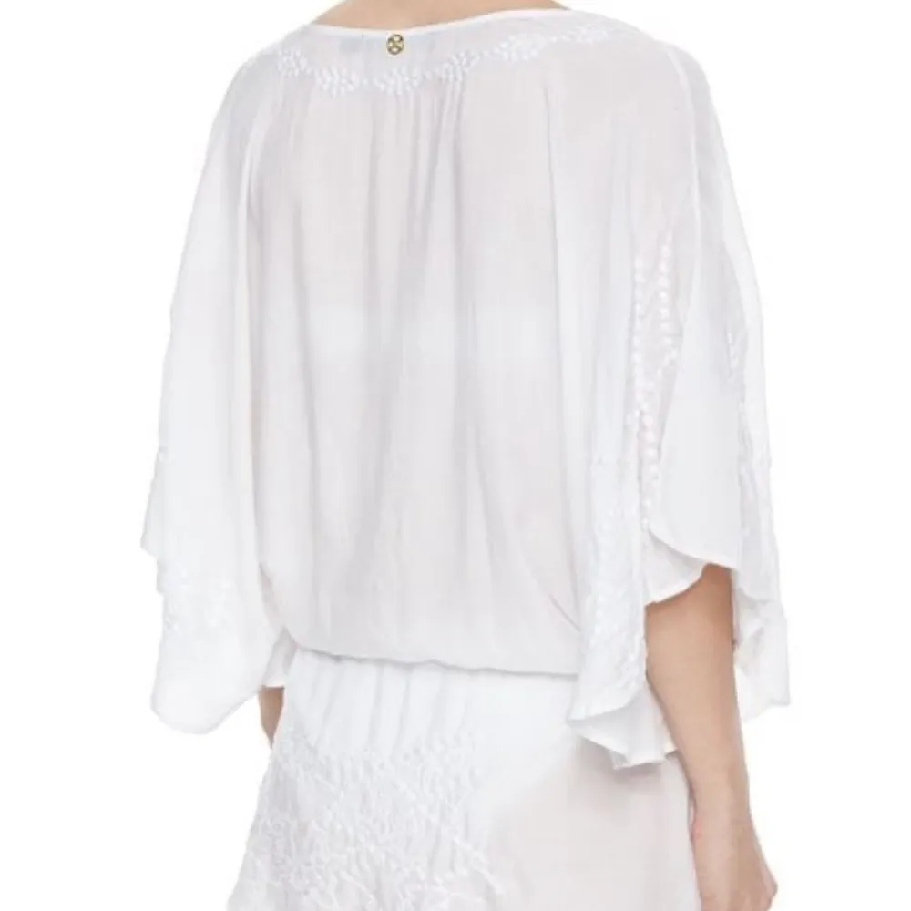 ViX Embroidered Sheer Drawstring Cover Up Tunic Voile White S - Image 4