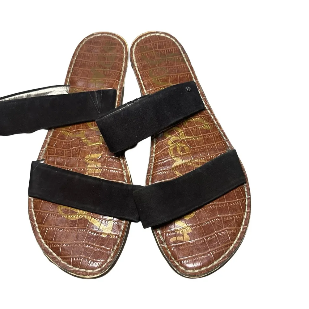 Sam Edelman Gala Slide Mule Black Suede Open Toe Two Strap Flat Slip On Sandals - Image 5