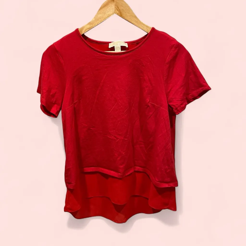 Cute Michael Kors ruffle hem top short sleeve spicy red cross back - Image 3