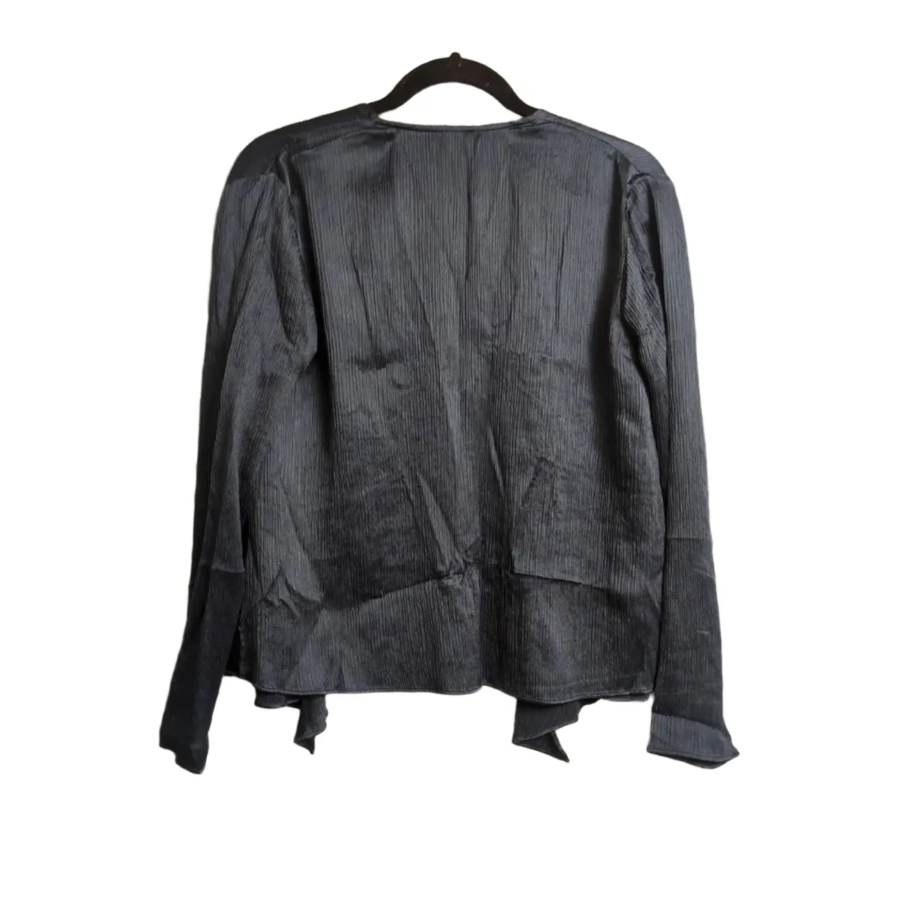 Eileen Fisher Blue Crinkle Silk Textured Open Front Drape Cardigan L/S XS - Image 3