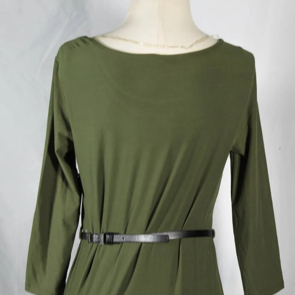 Casual Neutral Olive Toned Green Dress with Black Leather Belt NWT - Image 9