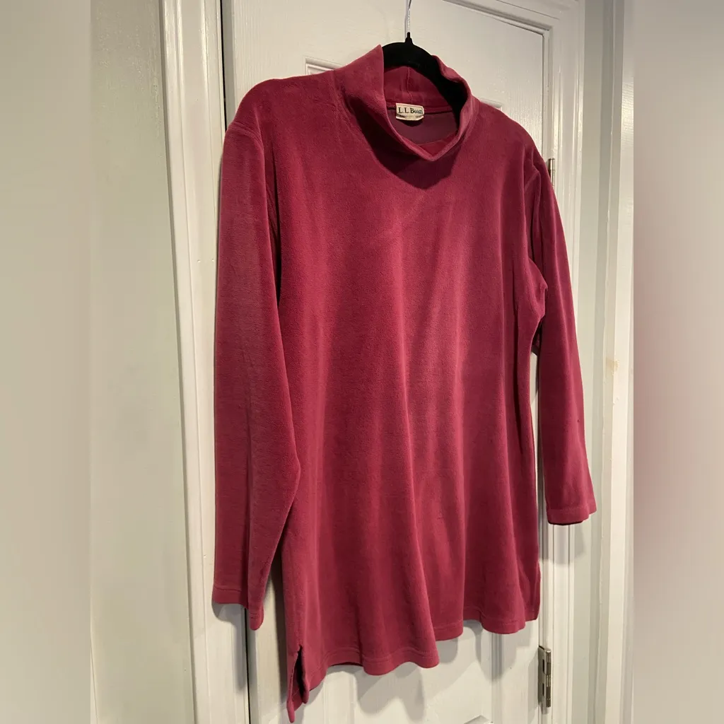 VTG L.L. Bean Size L Burgundy Velour Mock Neck Pullover Soft Split Hem Tunic Top Red Size L - Image 5