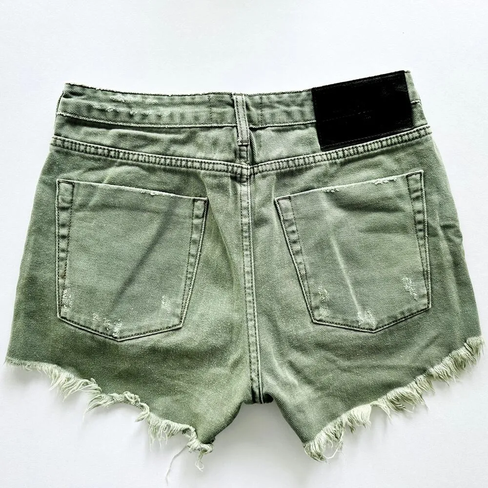 One Teaspoon Bonita Shorts Size 28 Super Khaki Green Denim High Rise Fray Hem - Image 9